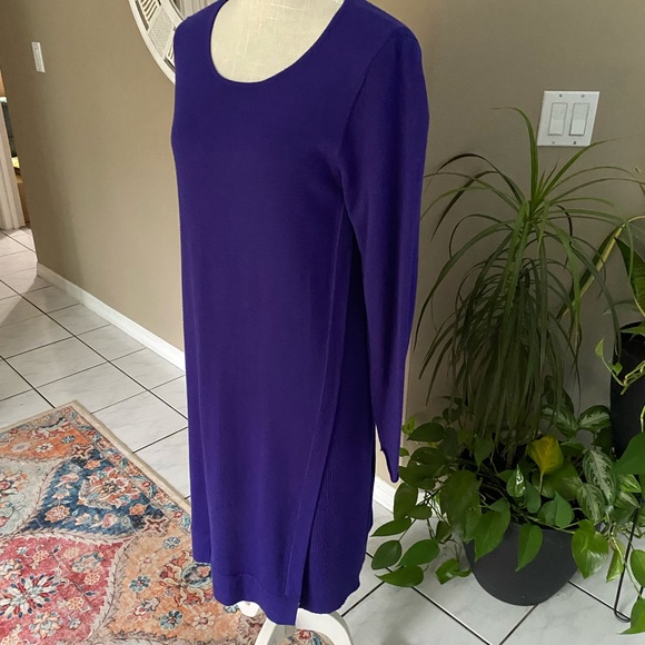 LKNW Eileen Fisher Dress M Merino Wool Long Sleeve Rib Knit Medium Scoop Neck - Picture 2 of 15